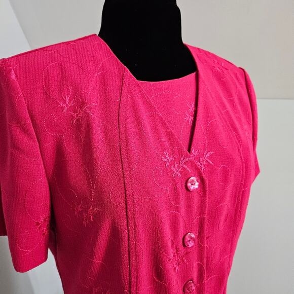 Vintage Two-Piece Fuchsia Midi Length Sheath Dress with Jacket by Sag Harbor 10 - Picture 10 of 13